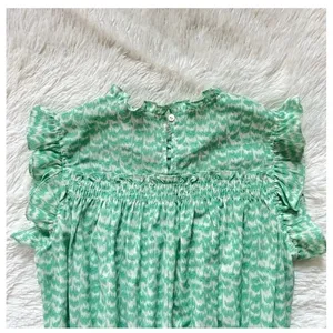 PINCH Womens Green White Printed Tiered Mini Dress Size S Smocked Ruffled Lined thumbnail 10