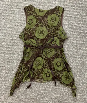 Hot Tempered Y2K Olive Green Brown Floral Paisley Mesh V Neck Asymmetrical Tank thumbnail 2