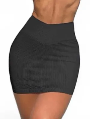OQQ Black Mini Skirt Ribbed High Waist Crossover Womens Medium thumbnail 1