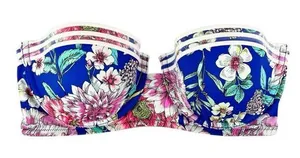 Shade & Shore Blue Floral Strapless Underwire Push-up Swim Bikini‎ Top Size 36C thumbnail 1