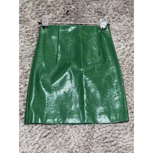 Porridge Anthropologie Women XS Mini Skirt Faux Leather Green Croc Embossed thumbnail 3
