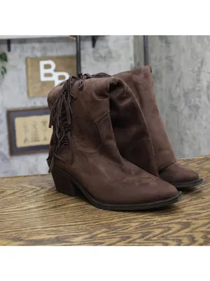 Universal Thread Fringe Western Boots Faux Suede Mid Calf Chocolate Brown 7M thumbnail 2