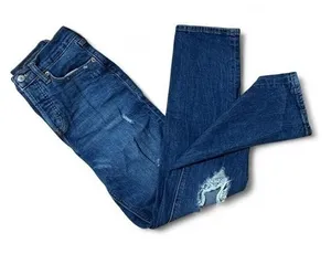 Old Navy Sky-Hi Straight Jeans Womens 0 Blue Distressed Ripped High Rise Denim thumbnail 1