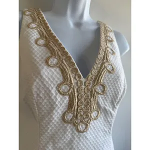 Lilly Pulitzer White Seersucker‎ Gold Soutache V-Neck Shift Dress Size 00 thumbnail 3