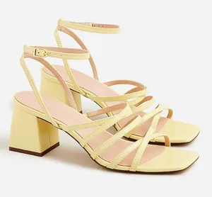 J.CREW Women's Layne Yellow Strappy-Sandal Leather Heels Size 10 thumbnail 1