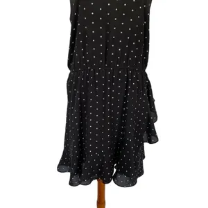Abound Polka Dot Mini Dress Large Black White Sleeveless Ruffle Hem Retro Y2K thumbnail 3