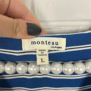 Monteau Blue White Striped Faux Wrap Mini Dress Size L thumbnail 6