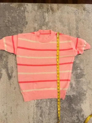Women’s Pink,Cream,Red Sweater Short Sleeve Top thumbnail 4