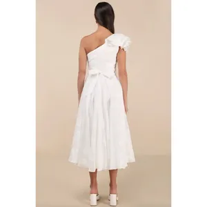 Lulus Sweet Definition White Burnout Ruffled One-Shoulder Midi Dress Large NWT thumbnail 2