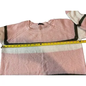 Joe Boxer Pink Green White Striped Pullover Open Knit Crew Neck Sweater 2x thumbnail 7