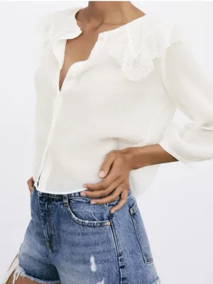 Zara White Lace-Collar Button-Front Blouse thumbnail 2
