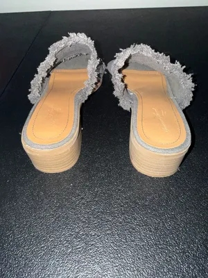 Universal Thread Gray Canvas Slide Sandals with Frayed Edge-6.5 thumbnail 2