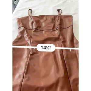 Kurious Los Angeles Brown Faux Leather Square Neck Strappy Back Mini Dress S thumbnail 14