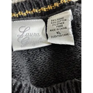 Laura Gayle Christmas Sweater XL Black Embroidered Ornaments Holiday 90s Vintage thumbnail 3