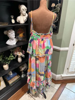 SHEIN Colorful Tiered Maxi Dress – Abstract Print – Adjustable Straps – Size Lar thumbnail 7