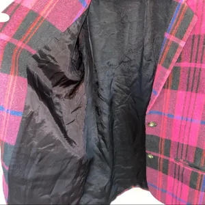 Vintage Private Eye Plaid Blazer Small Wool Blend Pink Black Oversized Retro‎ thumbnail 5