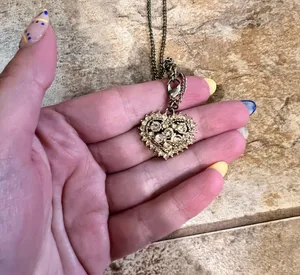 Rhinestone gold heart long chain necklace thumbnail 1