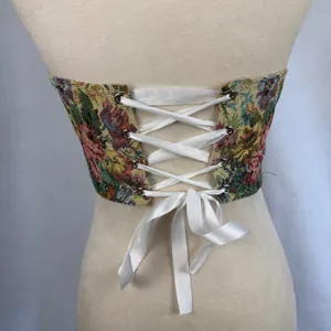 Floral Tapestry Corset Crop Top Lace Up Back Strapless‎ Woven Bodice Small Boho thumbnail 4