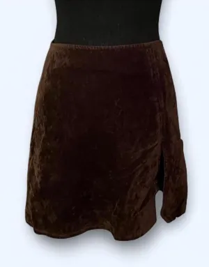 Vintage Y2K Brown Velvet Mini Skirt Side Slit Size Small thumbnail 1