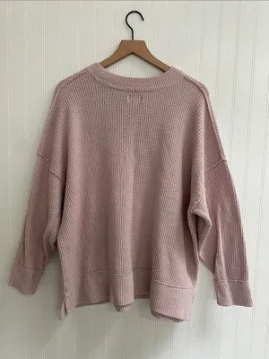 AERIE Ribbed Texture Crewneck Sweater Exposed Seams Soft Chenille Pink Size L thumbnail 3