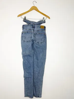 American Eagle Super High-Rise Baggy Straight Jeans Size 000 Double Waist thumbnail 3