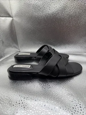 Steve Madden Black Crisscross Slide Sandals with Padded Footbed thumbnail 3
