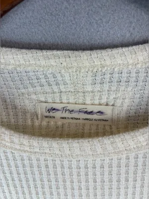 Free People M Boho Thermal Waffle Knit Peplum Pullover Top thumbnail 6