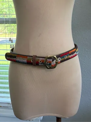 NWT Lucky Brand Leather Embroidered Patchwork Belt Size Small Woven Design thumbnail 1