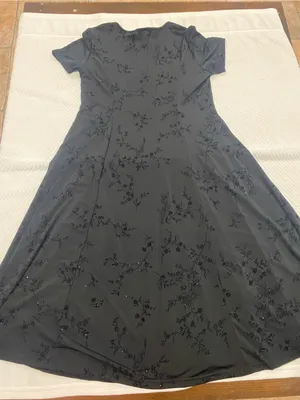 Women's Black Short-Sleeve Maxi Dress with Button Front thumbnail 4