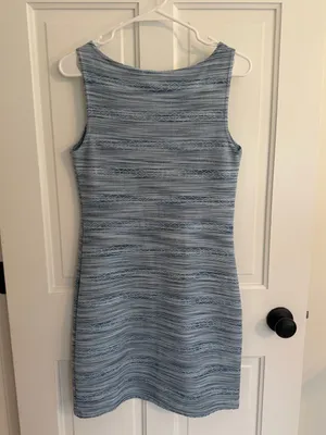 Vintage Aqua Blues Blue Textured Sheath Dress Made in USA‎ Size M thumbnail 4