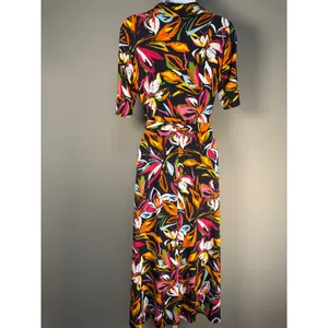 MSK Floral Zip Front Tie Waist‎ Midi Dress Black Multicolor Small thumbnail 6