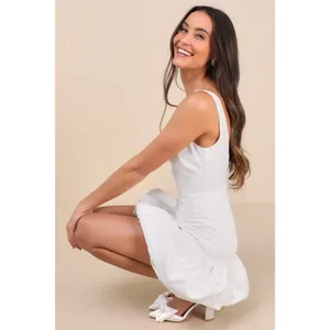 Lulus Superb Aura White Ruffled Drop Waist Mini Dress Cocktail Engagement Large thumbnail 5
