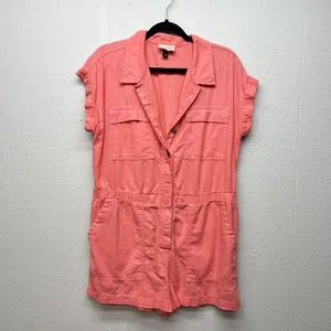 Universal Threads Linen Blend Romper Womens 14 Vacation Beachy Coastal Nautical thumbnail 2