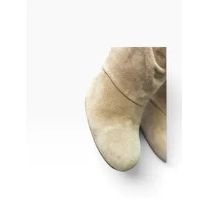 Tory Burch 8.5 Suede Ankle Boots Tan Slouchy Stiletto Gold Buckle Booties thumbnail 6
