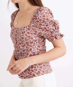 Madewell Button Front Smocked Back Top in Piccola Floral thumbnail 1