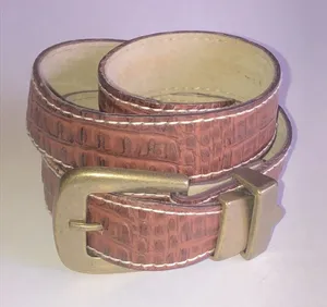 Brown Croc-Embossed Faux Leather Belt with Brass Buckle thumbnail 1