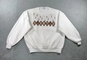 Vintage 90s Jerzees Sweatshirt Women XL White Paisley Geometric USA Made Grandma thumbnail 1