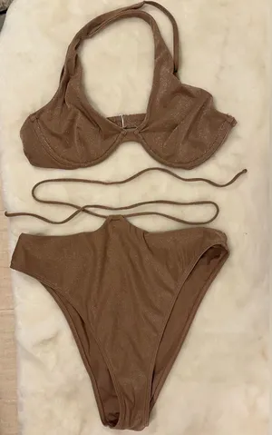 Abercrombie & Fitch swim suit metallic Sparkle Brown Underwire Bikini Set Size m thumbnail 1