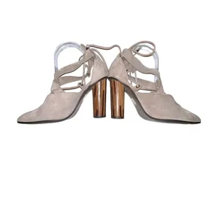 Free People Taupe Nouvella Criss Cross Wrap Chunky Heel Suede Leather Sz 38/6.5‎ thumbnail 7