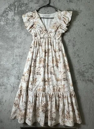 Abercrombie & Fitch Flutter Sleeve Tiered Midi Dress Floral Cottagecore XS thumbnail 1