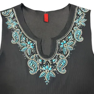 Team Athletics Beaded Paisley Tank Top Womens Medium Black Turquoise Sleeveless Split Neck thumbnail 11
