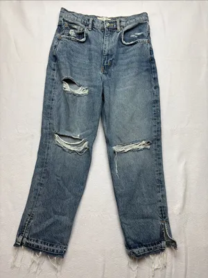 We the Free size 27 Relaxed Fit Distressed Denim Jeans blue straight leg crop thumbnail 1