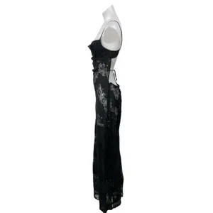 I.AM.GIA Leona Women's Black Sleeveless Floral Lace Open Back Cami Maxi Dress S thumbnail 2