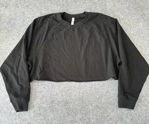 Alo Yoga Womens Cropped Raglan Sweatshirt‎ Black Raw Hem Size L Large thumbnail 1