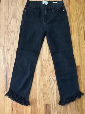 FRAME Le‎ High Straight Film Noir Black Jeans Distressed Hem SZ 28 6 thumbnail 1