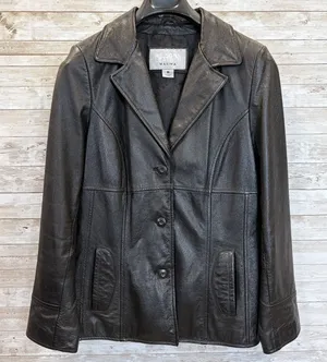 Vtg Wilsons Leather Maxima Womens M Jacket Black Leather Fitted 3 Button Y2K EUC thumbnail 1