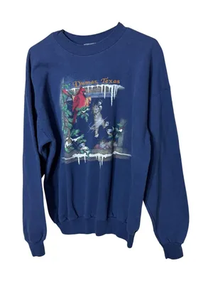 Vintage Hanes Dumas Texas Kitten Cardinal Winter Sweatshirt Navy Blue‎ Large thumbnail 1