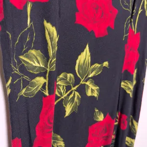 VTG 90s WNY Women Indie Fairy Grunge Maxi‎ Dress Medium Black Roses Short Sleeve thumbnail 8
