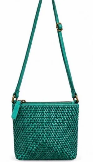 Vilenca Holland Teal Woven Leather Crossbody Bag Boho Turquoise Purse thumbnail 1