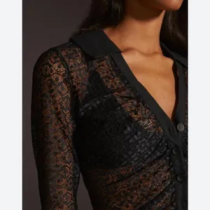 Maeve For Anthropologie Black Lace Button Down Blouse sexy grunge goth size XS thumbnail 10